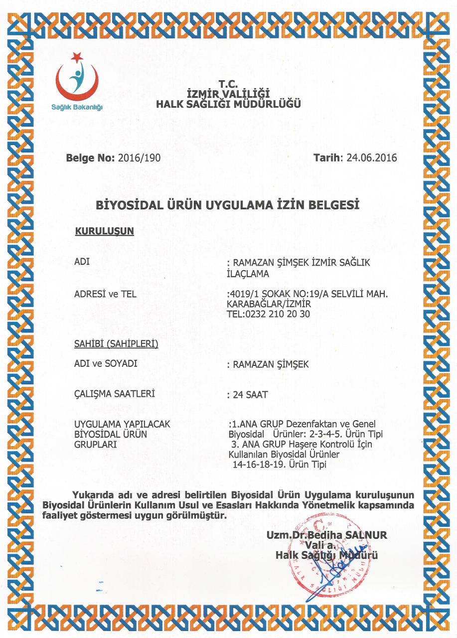 Biosidal Ürün Uygulama İzin Belgesi (Bakanlık Ruhsatı)